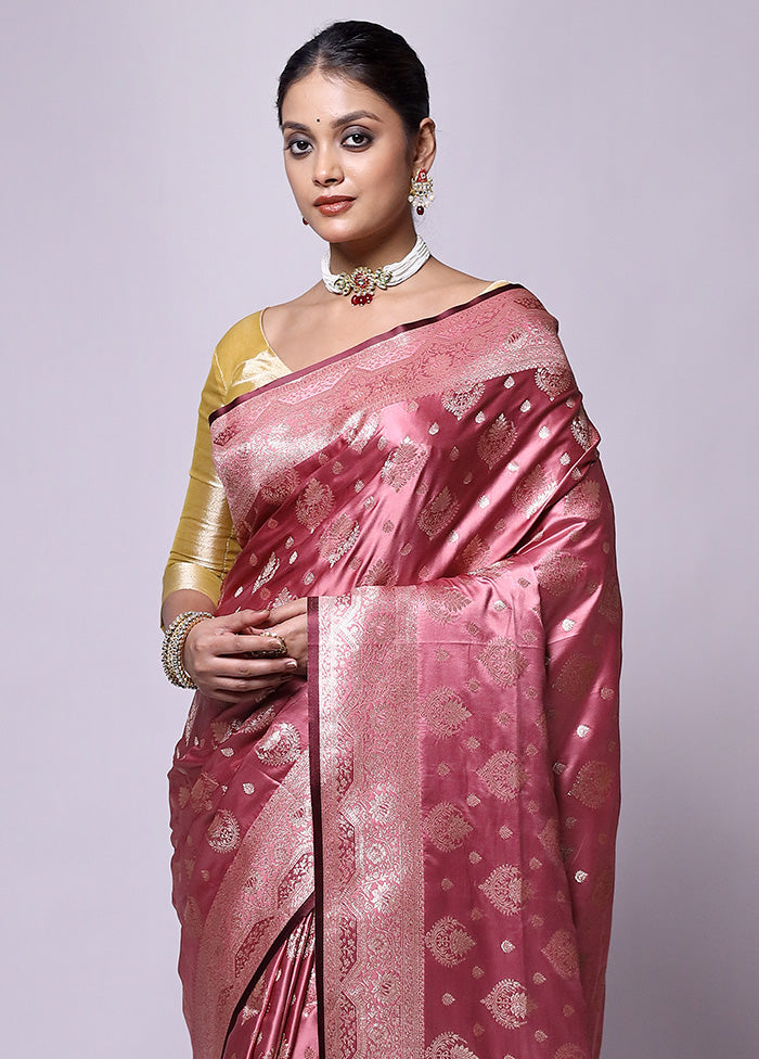 Pink Banarasi Silk Saree With Blouse Piece Clearance Store For Sale