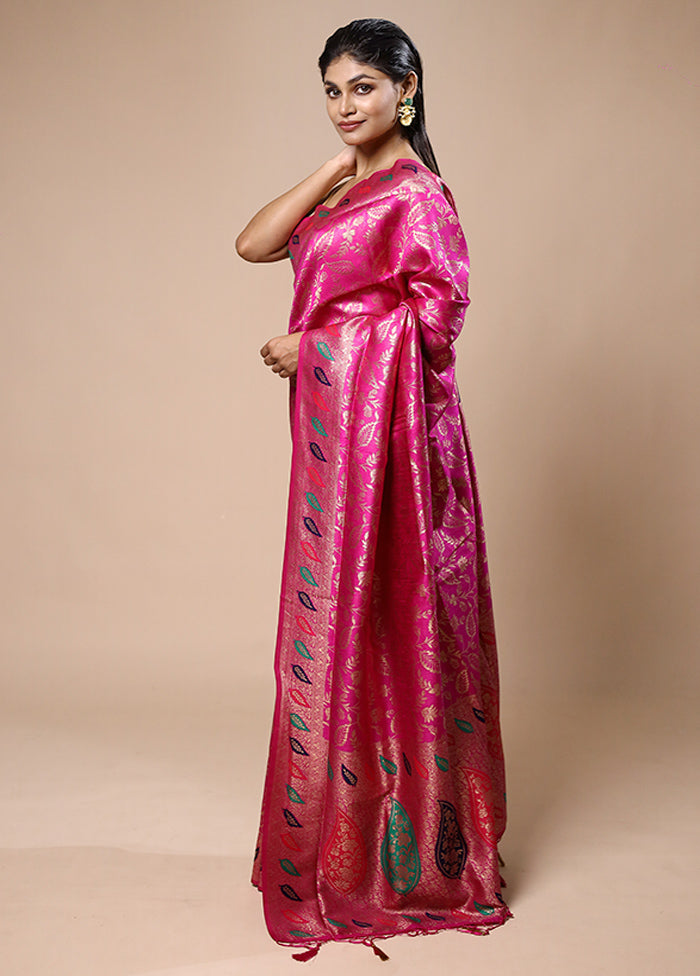 Pink Dupion Silk Saree With Blouse Piece Wide Range Of Sale Online