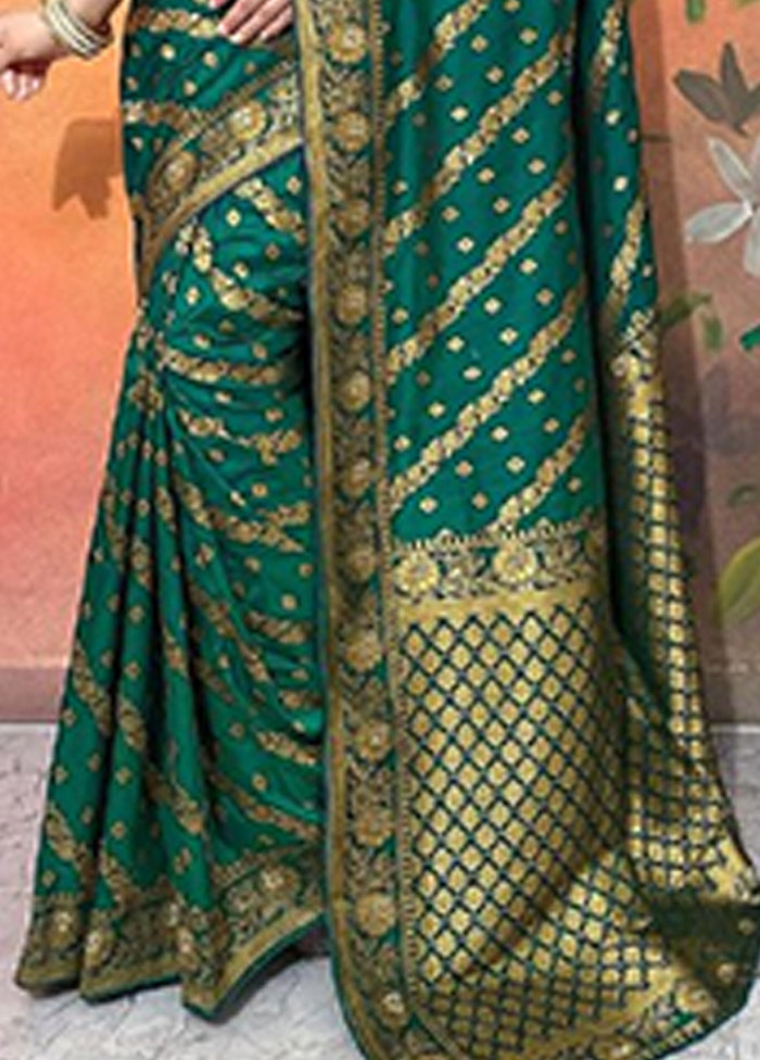 Dark Green Dupion Silk Saree With Blouse Piece Inexpensive Sale Online