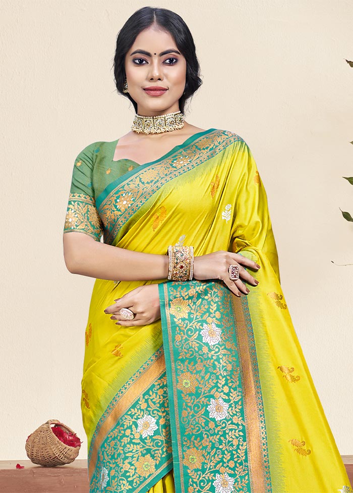 Yellow Dupion Silk Saree With Blouse Piece Online Online For Sale