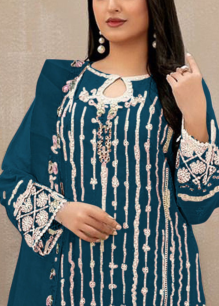 3 Pc Aqua Semi Stitched Georgette Suit Set Nicekicks Online