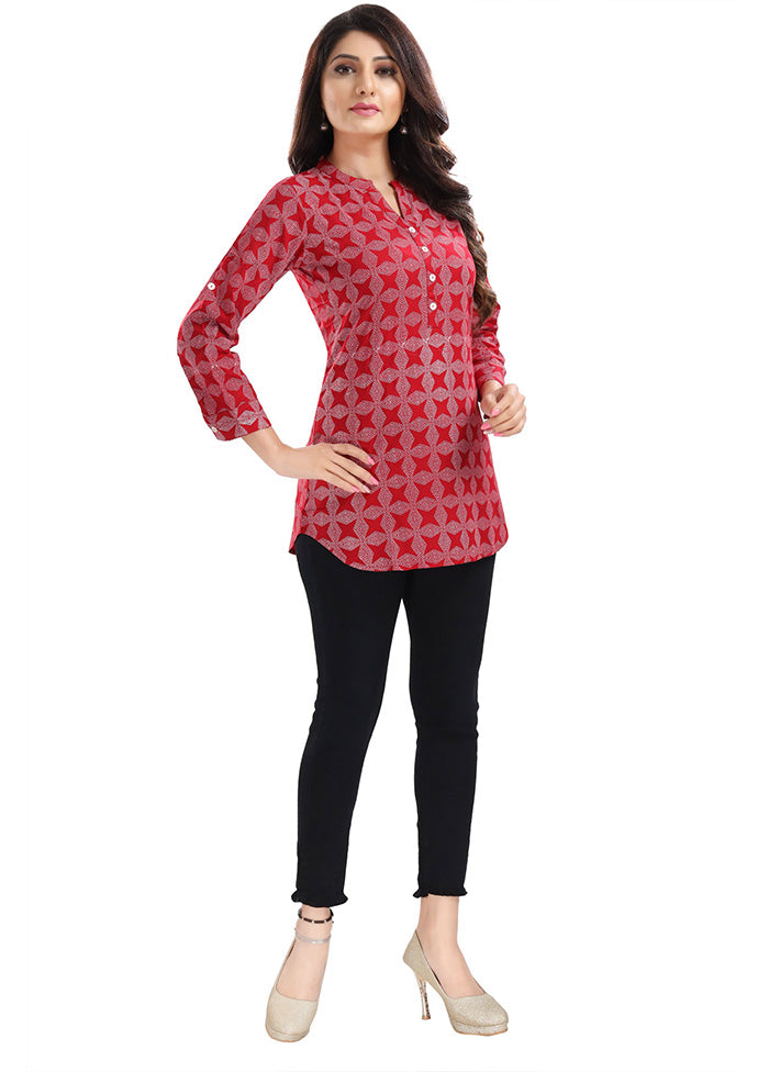 Red Readymade Rayon Short Kurti Discount Wholesale