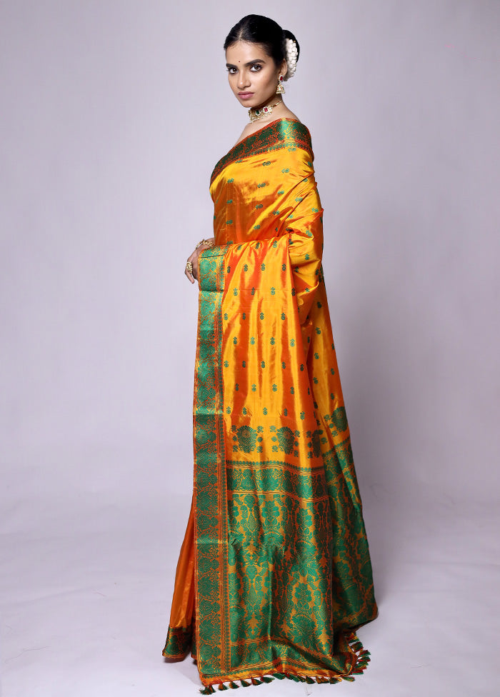 Yellow Handloom Assam Pure Silk Saree With Blouse Piece Sale Cheapest Pice