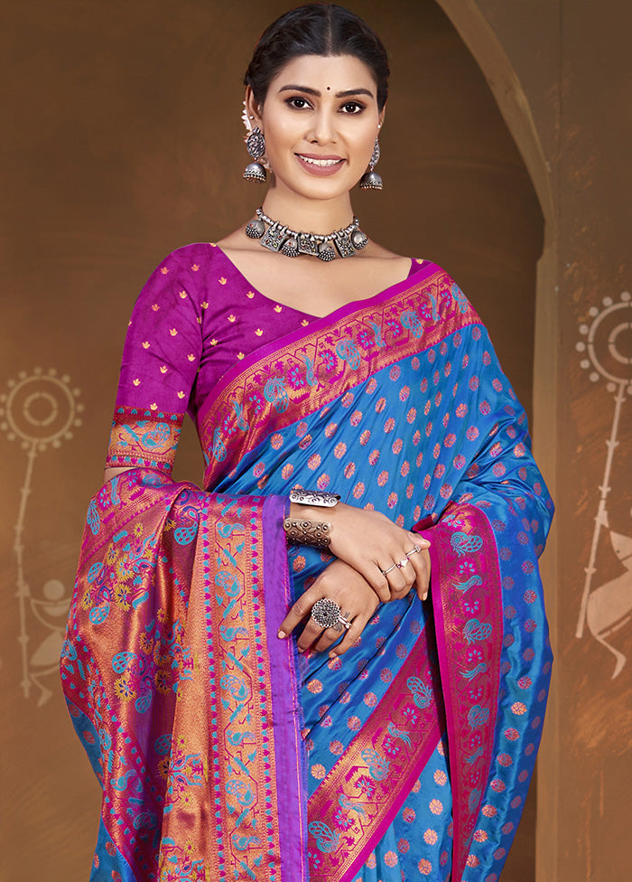 Blue Spun Silk Saree With Blouse Piece Outlet The Cheapest