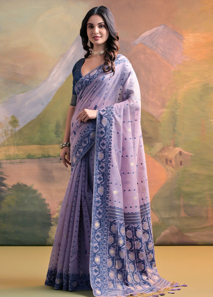 Lavender Pure Cotton Saree With Blouse Piece How Much Cheap Online