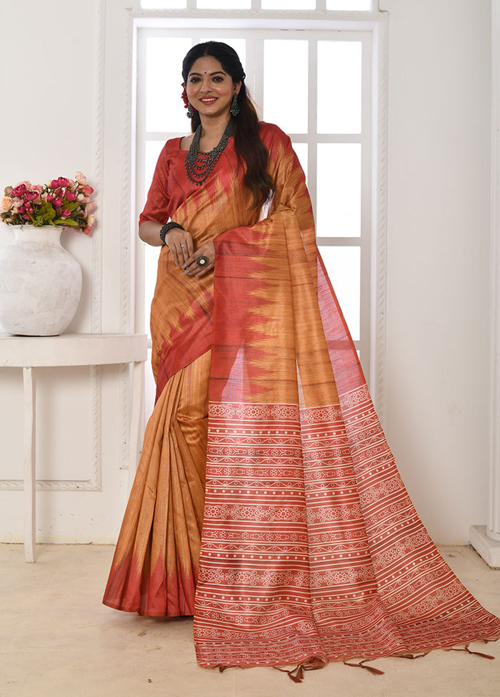 Mustard Tussar Silk Saree With Blouse Piece Marketable Sale Online