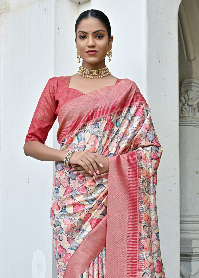 Peach Tussar Silk Saree With Blouse Piece Clearance Official