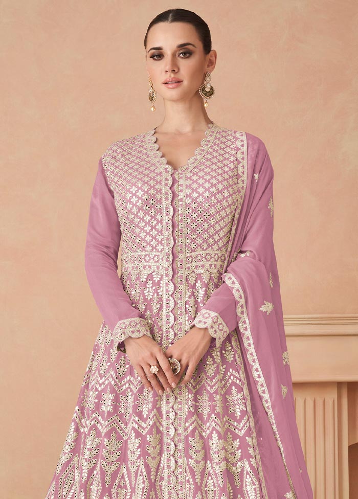 3 Pc Pink Semi Stitched Georgette Suit Set Footaction Online