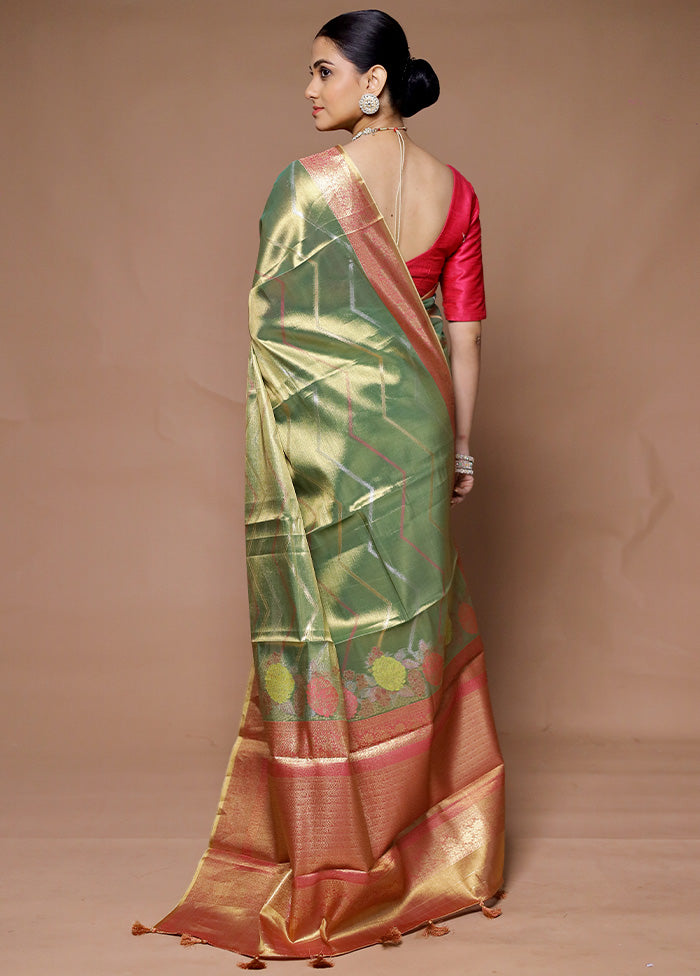 Green Tissue Silk Saree With Blouse Piece Discount Many Kinds Of