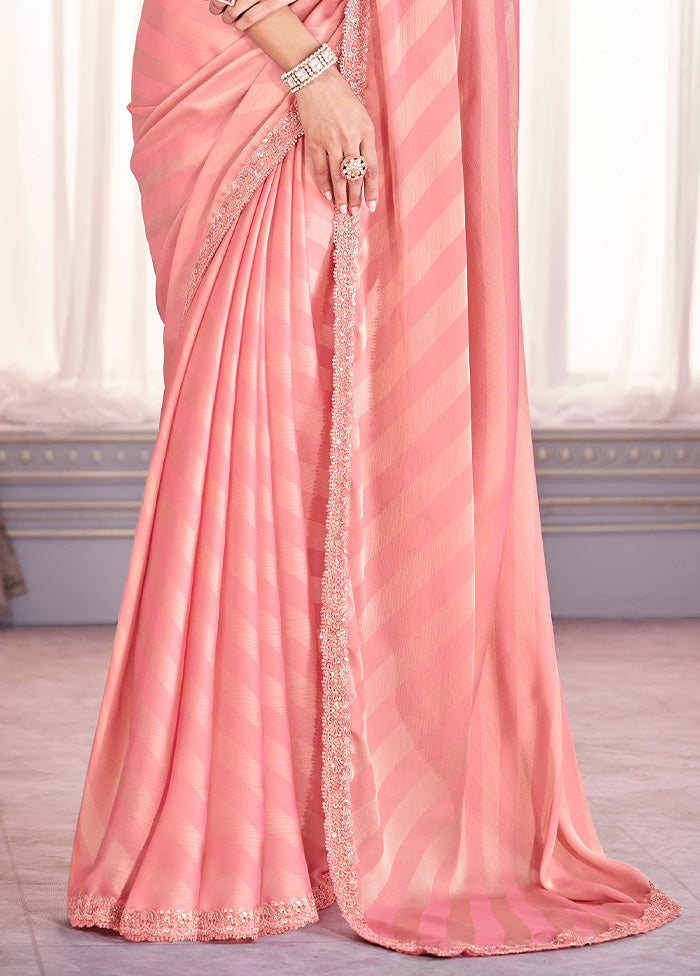 Peach Chiffon Silk Saree With Blouse Piece Factory Outlet Cheap Pice