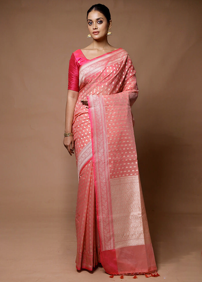 Pink Kora Silk Saree With Blouse Piece Amazing Pice