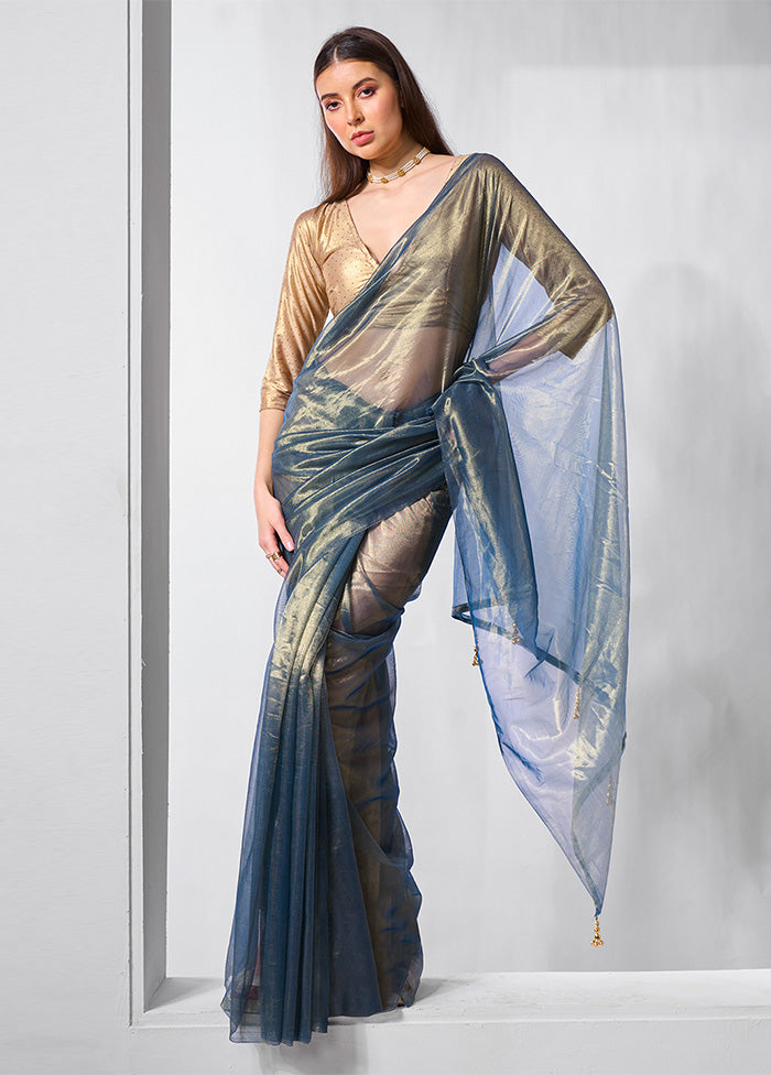 Blue Net Saree With Blouse Piece Outlet Shop