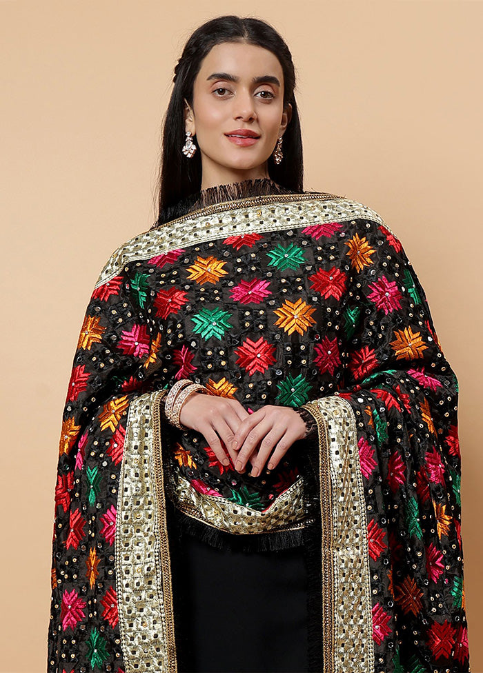 Black Chinon Phulkari Work Dupatta Clearance Fake