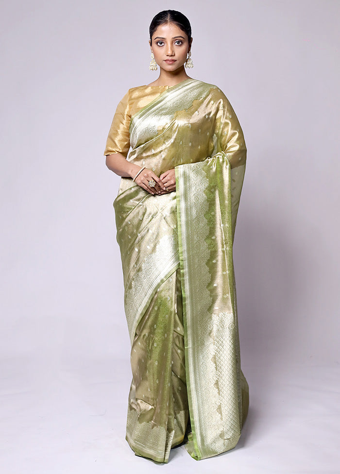 Green Tissue Silk Saree With Blouse Piece Clearance With Credit Card