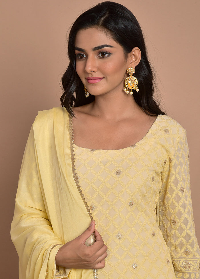 3 Pc Yellow Georgette Suit Set With Dupatta Cheap Sale Wiki