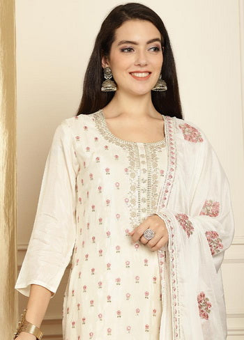 3 Pc Off White Unstitched Pure Silk Suit Set Perfect Cheap Pice