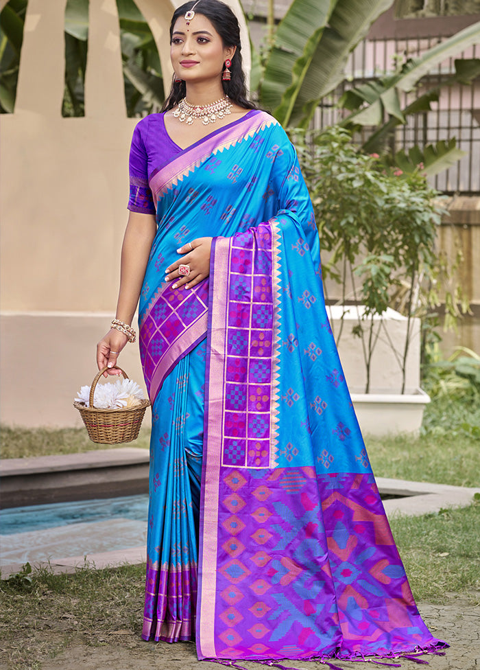 Blue Spun Silk Saree With Blouse Piece Sale Original