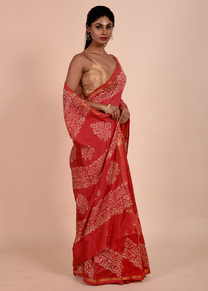 Red Chanderi Cotton Saree With Blouse Piece Cheap Footlocker Finishline