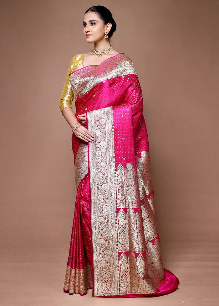 Pink Banarasi Silk Saree With Blouse Piece Supply Online