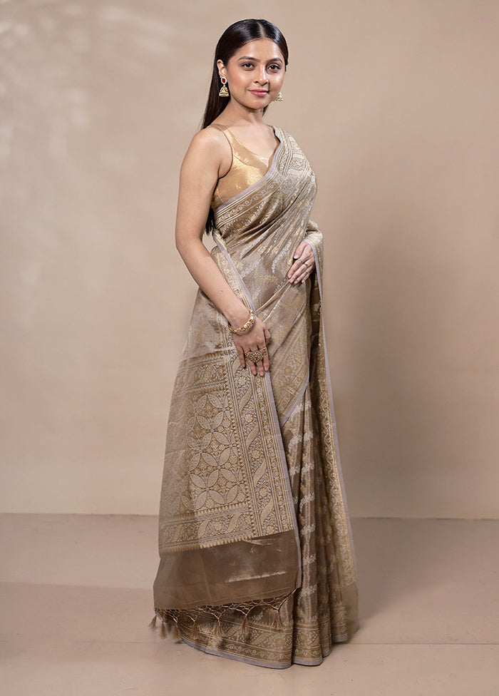 Beige Tissue Silk Saree With Blouse Piece Cheap With Credit Card