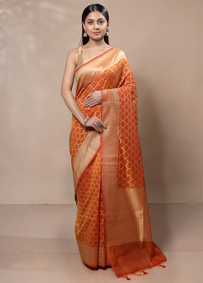 Orange Kora Silk Saree With Blouse Piece Clearance Online Official Site