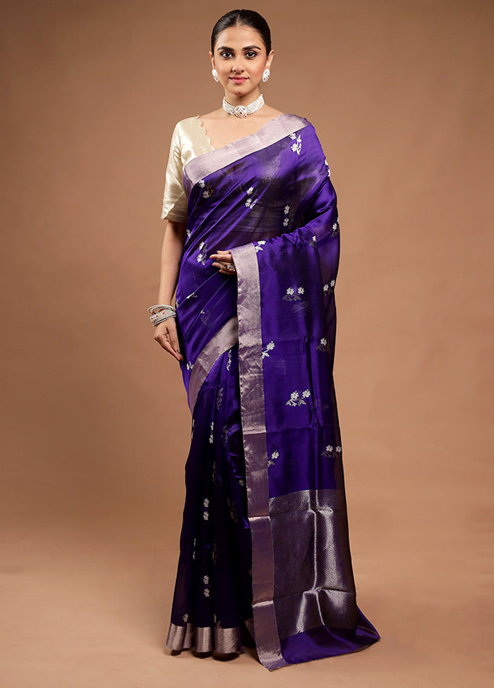 Blue Handloom Chanderi Pure Cotton Saree With Blouse Piece Supply Sale Online