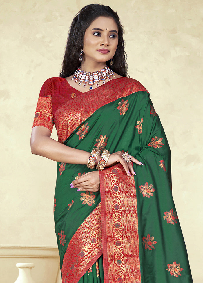 Dark Green Dupion Silk Saree With Blouse Piece Sale Latest