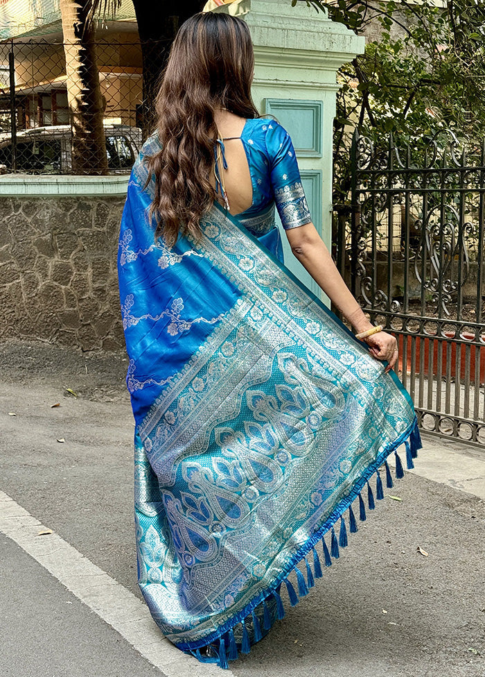 Sky Blue Banarasi Silk Saree With Blouse Piece Discount Wholesale