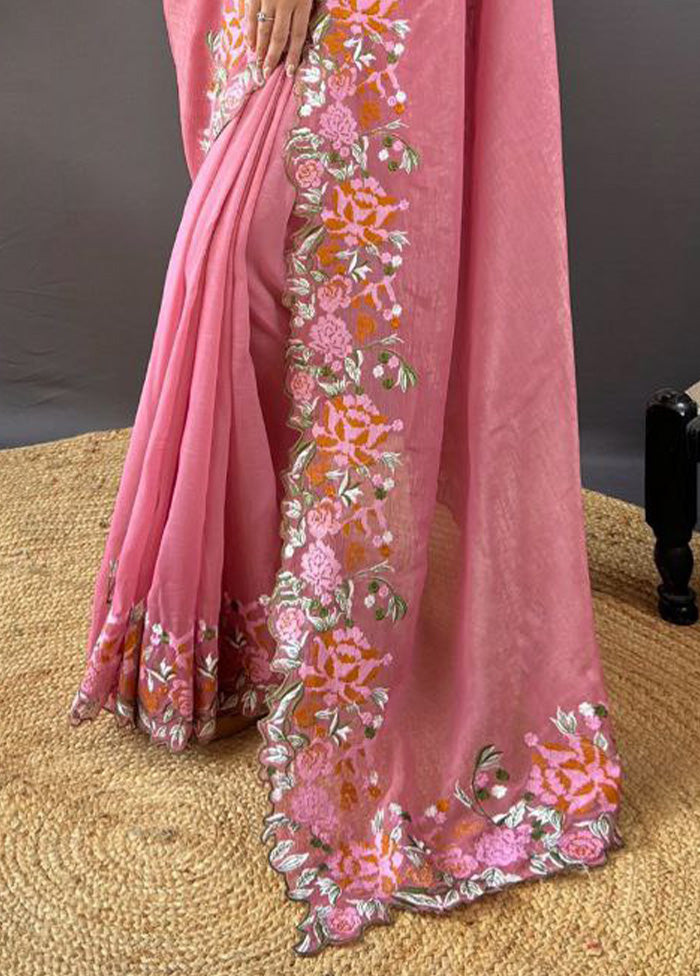 Pink Spun Silk Saree With Blouse Piece Online Online For Sale