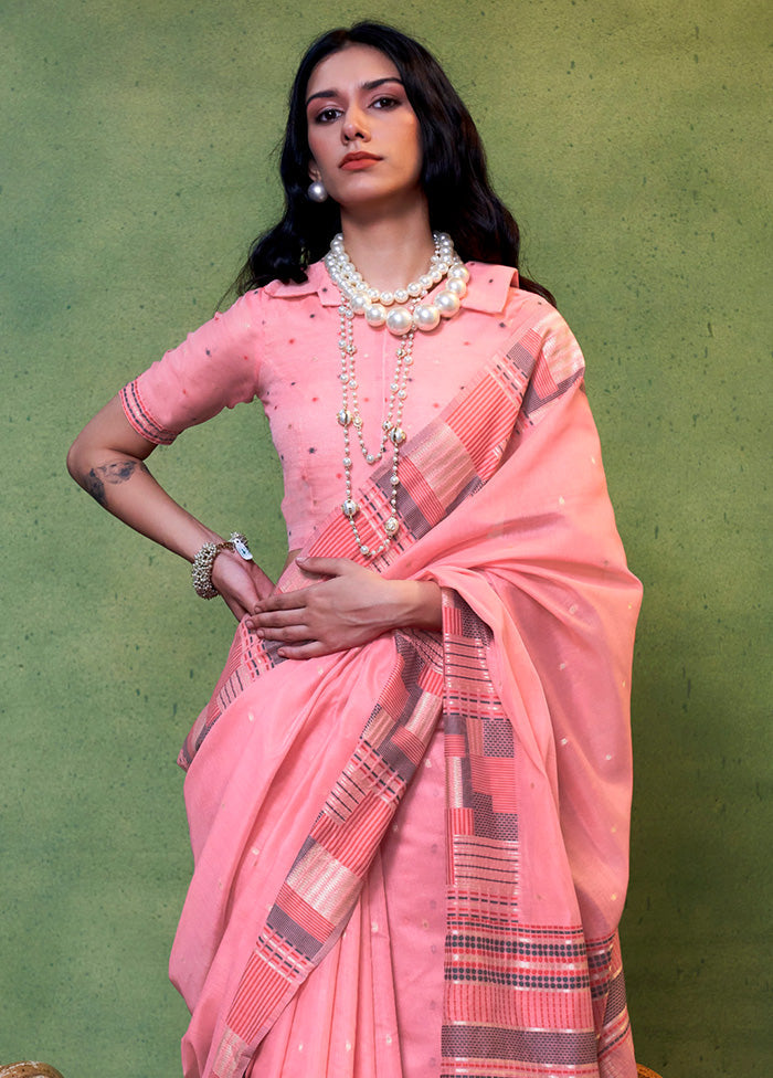 Pink Cotton Saree With Blouse Piece Store With Big Discount