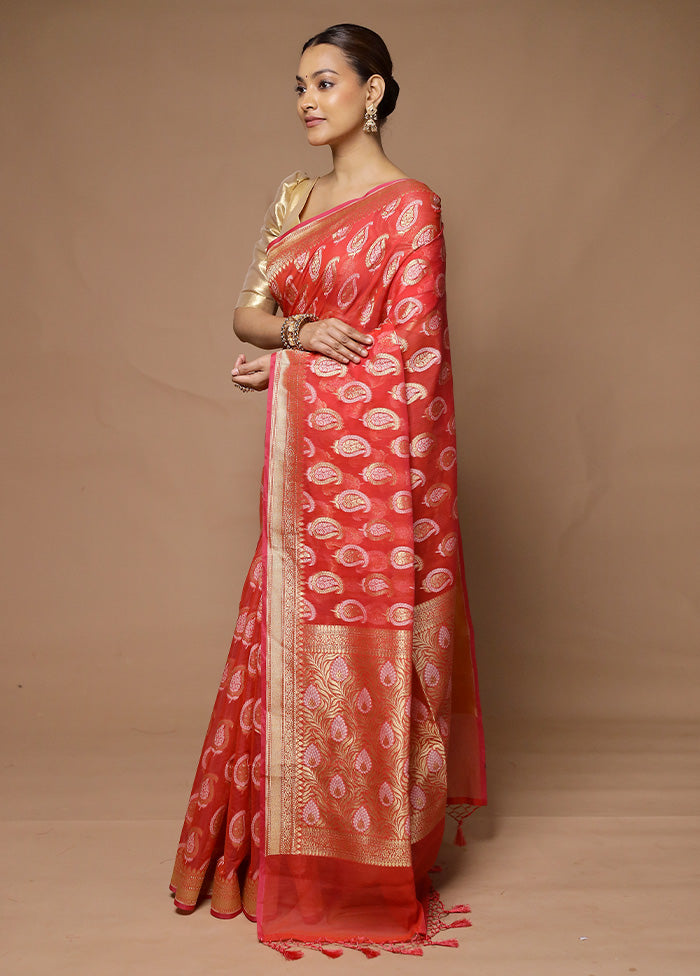 Pink Kora Silk Saree With Blouse Piece Reliable