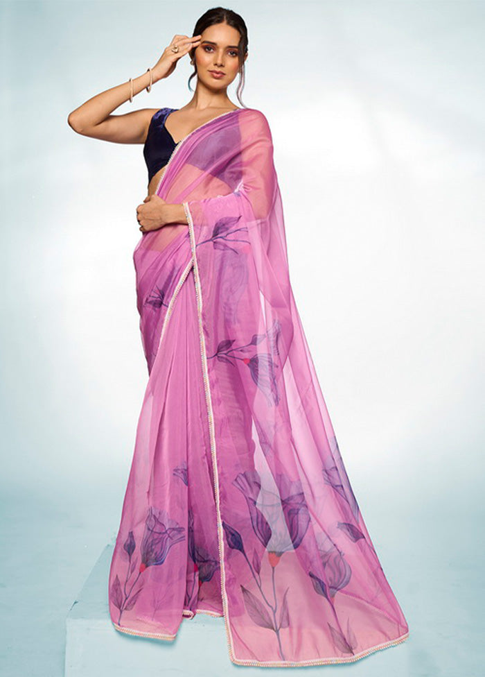 Purple Organza Saree With Blouse Piece Big Sale Sale Online