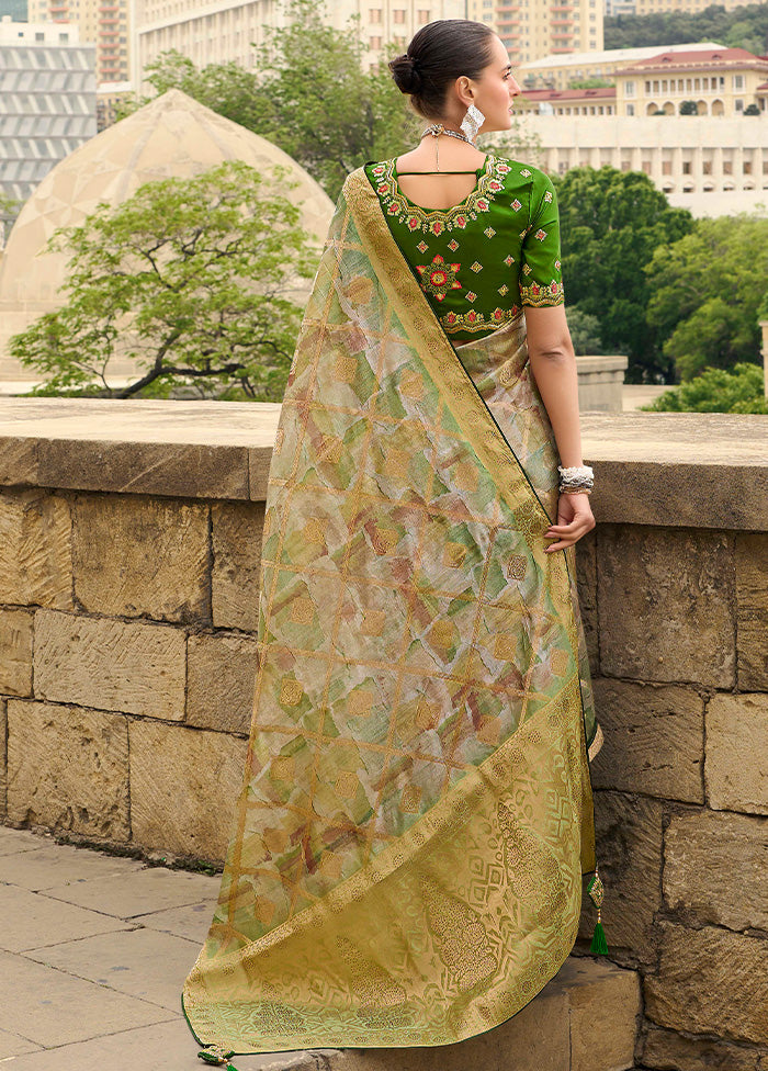 Green Spun Silk Saree With Blouse Piece Sale High Quality