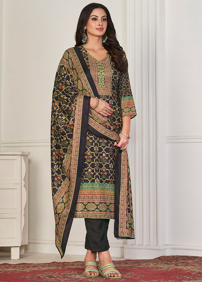 3 Pc Black Unstitched Pashmina Suit Set Cheap Sale Enjoy