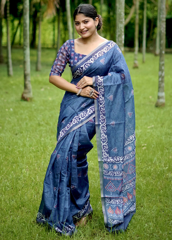 Blue Cotton Saree With Blouse Piece Buy Cheap Best