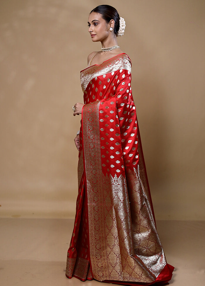 Red Banarasi Silk Saree With Blouse Piece Newest