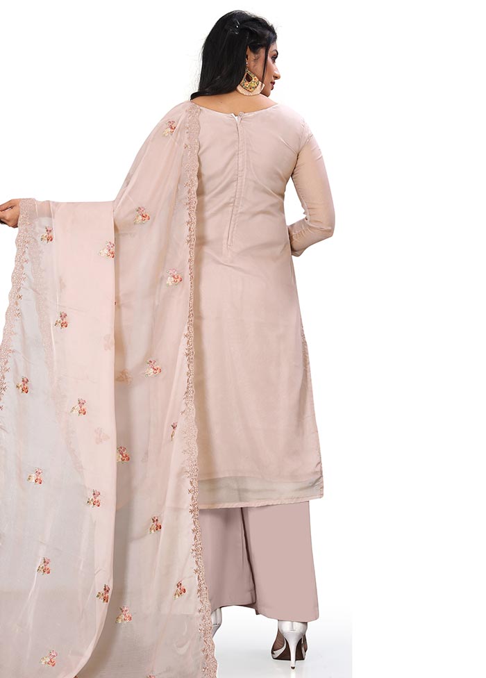 3 Pc Beige Unstitched Net Suit Set For Sale 2025