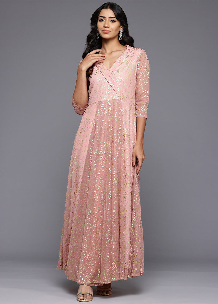 Peach Readymade Polyester Indian Dress Sale Exclusive