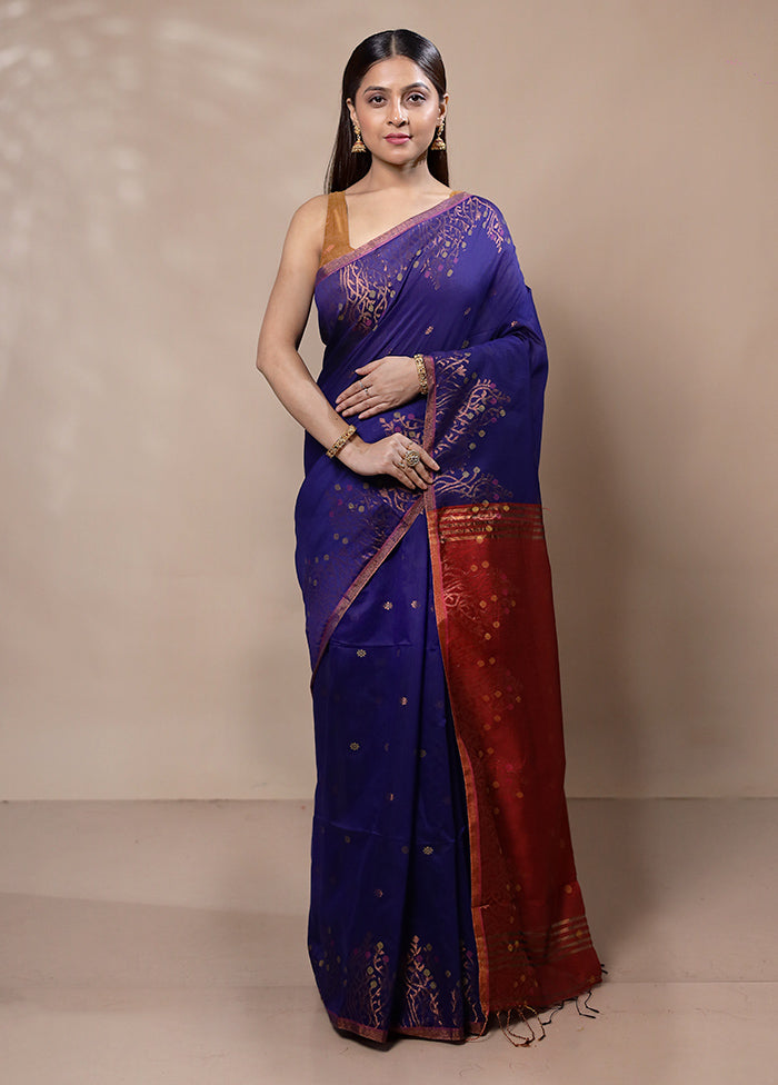 Violet Khadi Cotton Saree With Blouse Piece Discount Release Dates