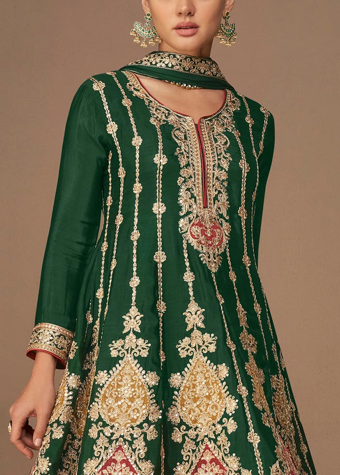 3 Pc Green Semi Stitched Georgette Suit Set In China Cheap Pice