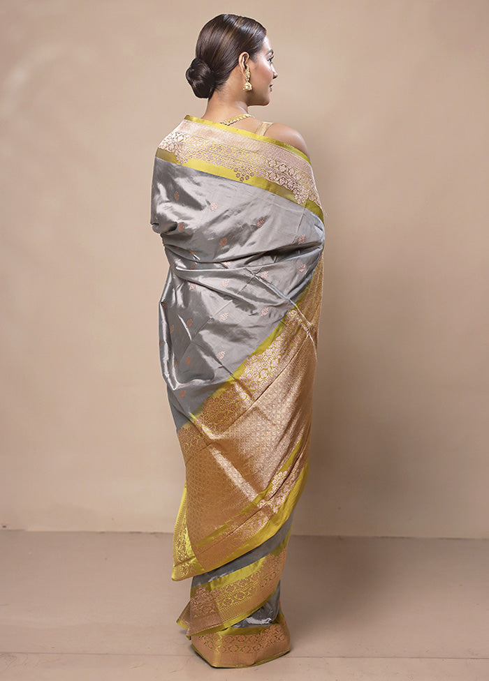 Grey Handloom Katan Pure Silk Saree With Blouse Piece Discount Best Place