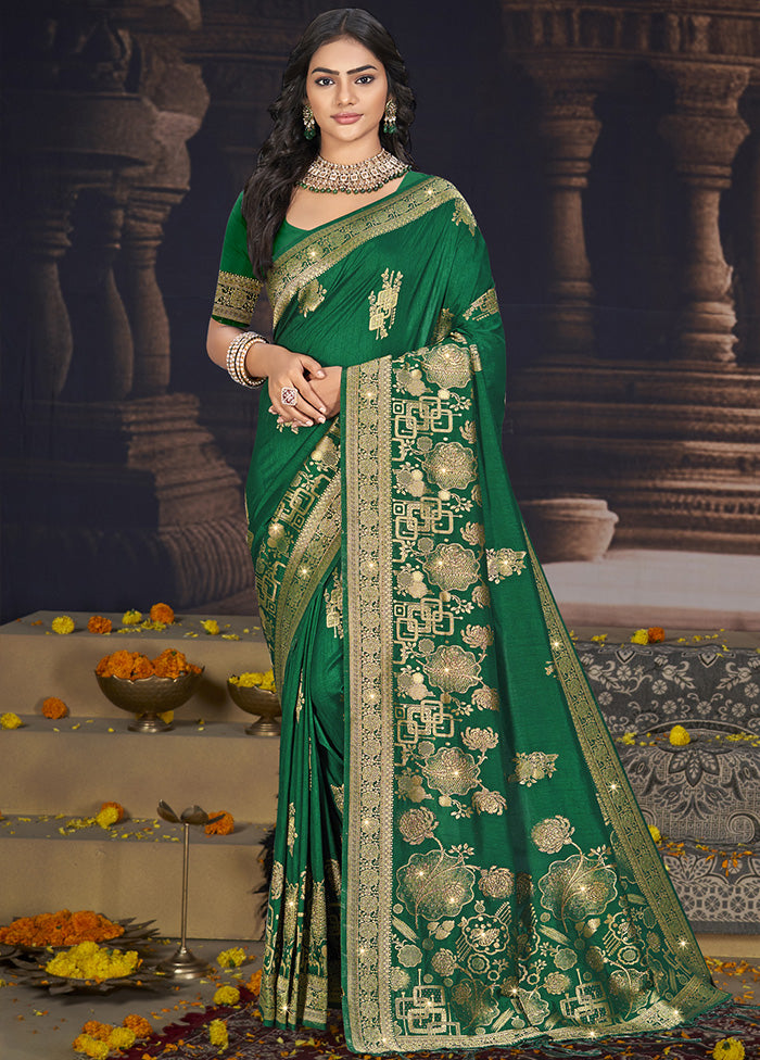 Dark Green Spun Silk Saree With Blouse Piece Discount Tumblr