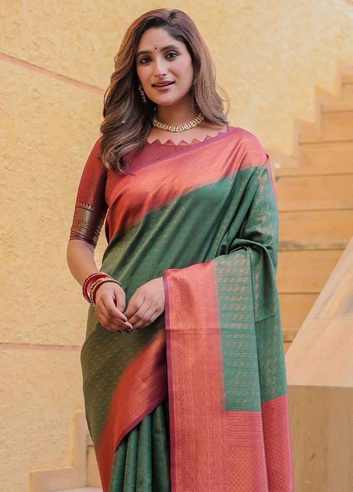 Green Kanjivaram Silk Saree With Blouse Piece Free Shipping Classic