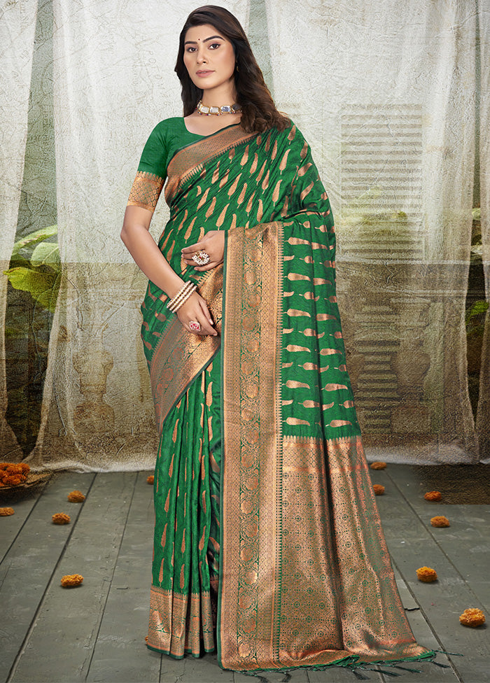 Green Spun Silk Saree With Blouse Piece Clearance Official