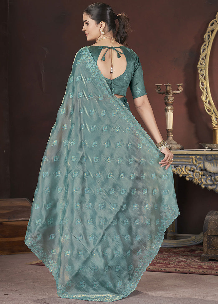 Teal Spun Silk Saree With Blouse Piece Online Online Clearance