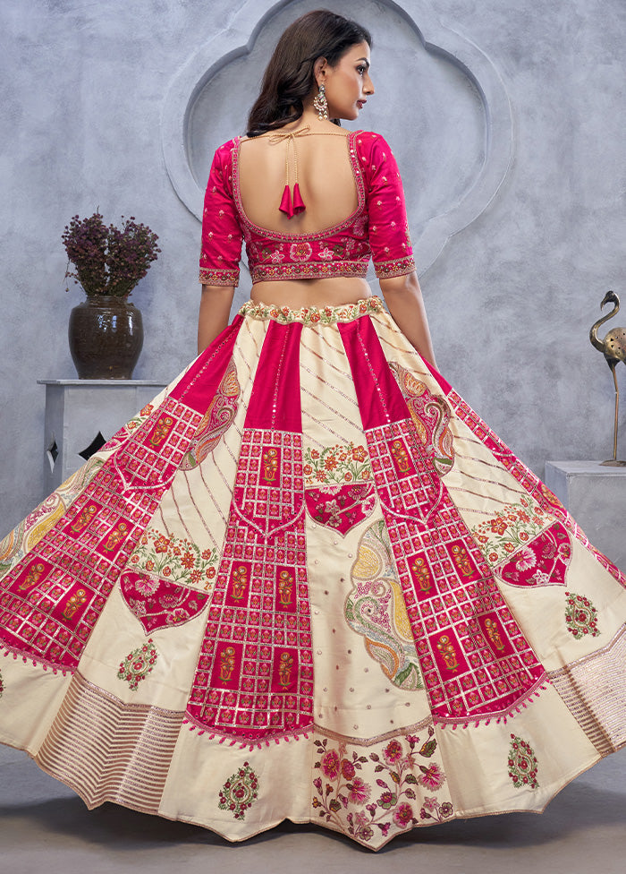 3 Pc Cream Pure Silk Semi Stitched Lehenga Set Clearance Purchase