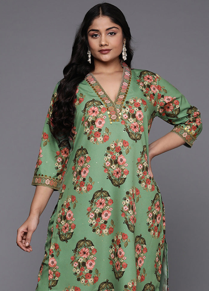 2 Pc Green Readymade Silk Kurti Set Discount 2025