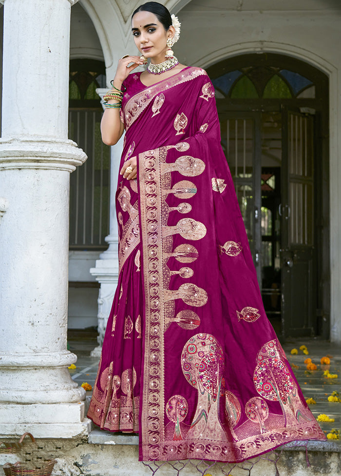 Wine Spun Silk Saree With Blouse Piece Recommend For Sale