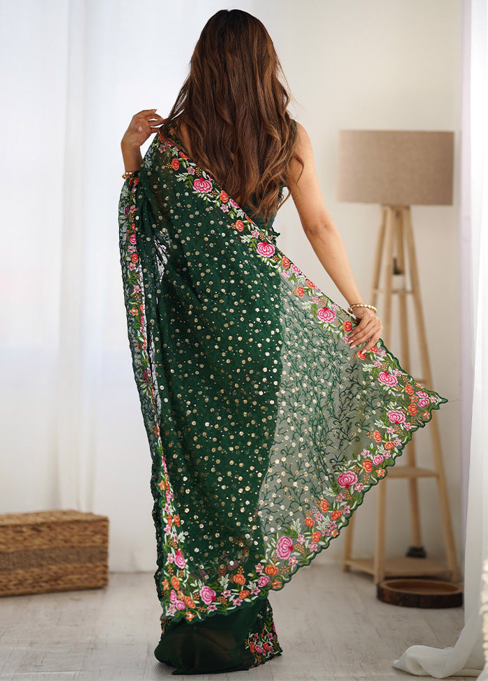 Green Georgette Saree With Blouse Piece For Sale Online