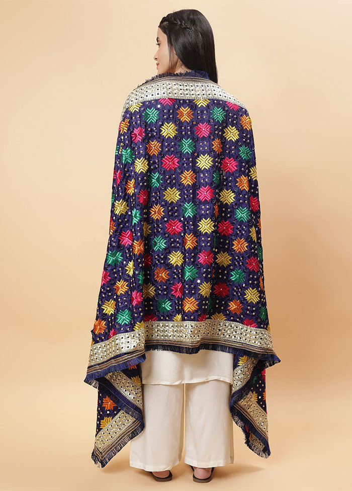 Blue Chinon Phulkari Work Dupatta Buy Cheap Comfortable